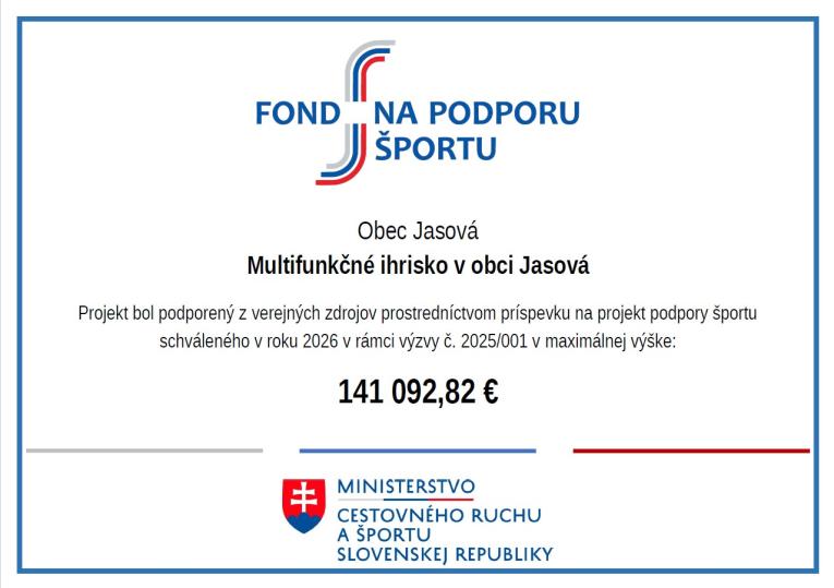 Multifunkčné ihrisko v obci Jasová